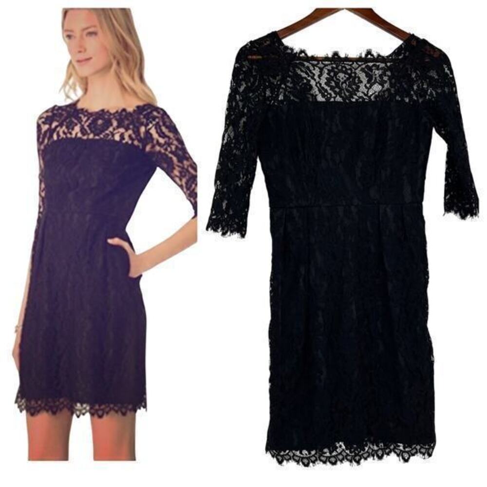 VINTAGE MILLY Stella black lace cocktail dress exposed back zipper LBD size 2